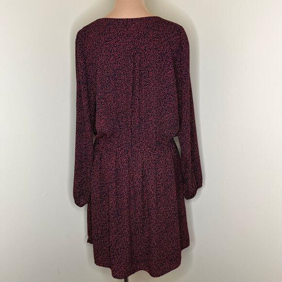 GAP Dress w Pockets XL Women Black Red Blouson Long Sleeve Faux Wrap V-Neck Mini - Picture 3 of 9